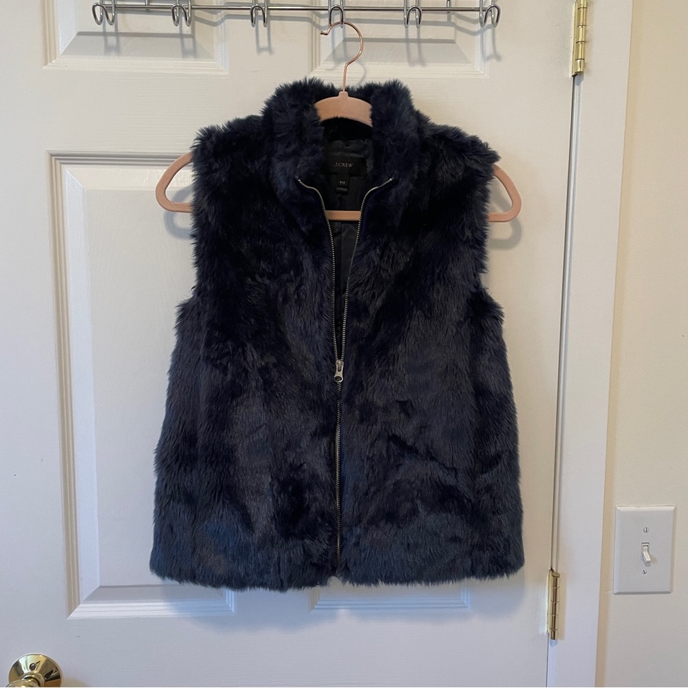 Navy Blue Faux Fur Vet - JCREW XS